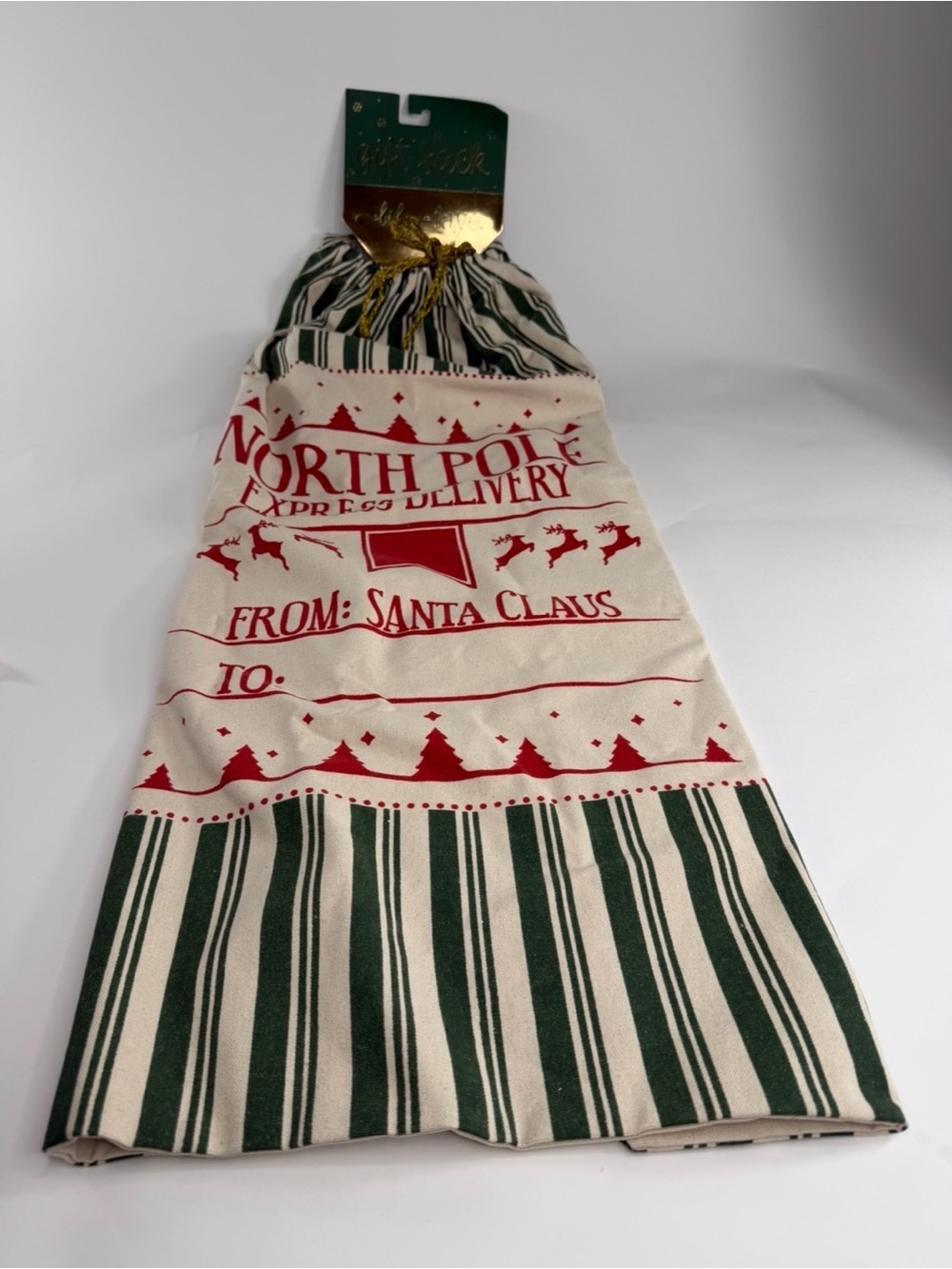 Christmas Santa Claus North Pole Express Delivery Striped Gift Sack 25x40”